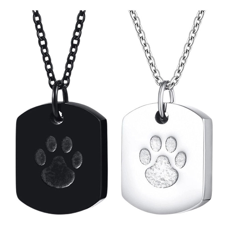 Stainless Steel Dog Paw Cinerary Casket Openable Pendant Black Unisex Necklace Twist Metal Accessories