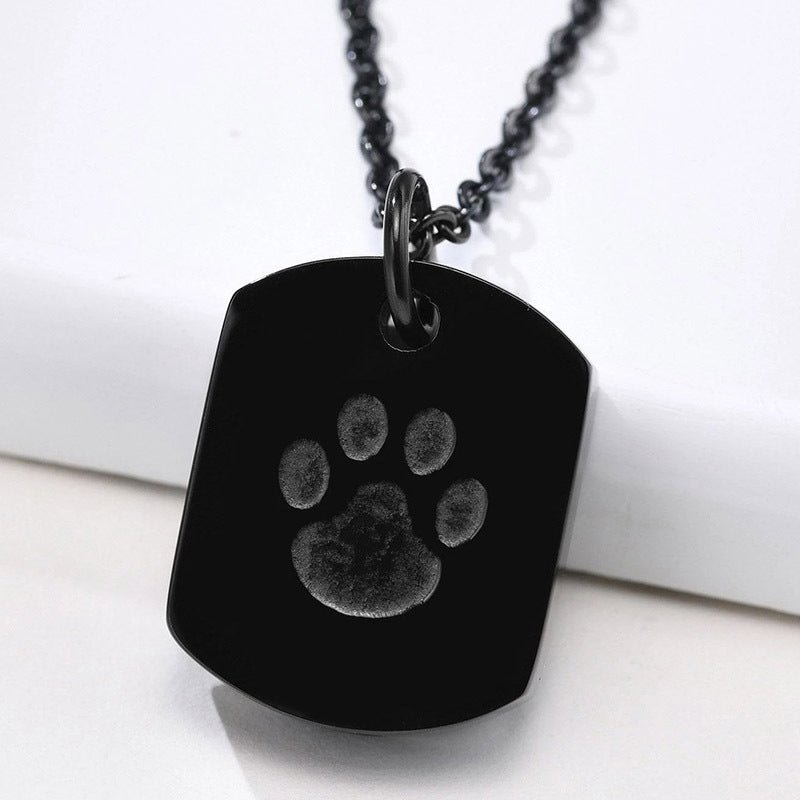 Stainless Steel Dog Paw Cinerary Casket Openable Pendant Black Unisex Necklace Twist Metal Accessories