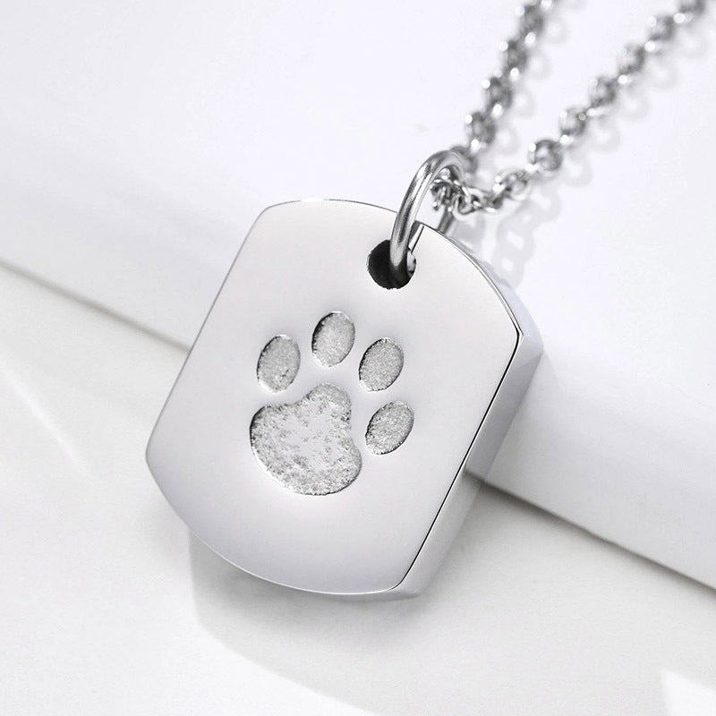 Stainless Steel Dog Paw Cinerary Casket Openable Pendant Black Unisex Necklace Twist Metal Accessories